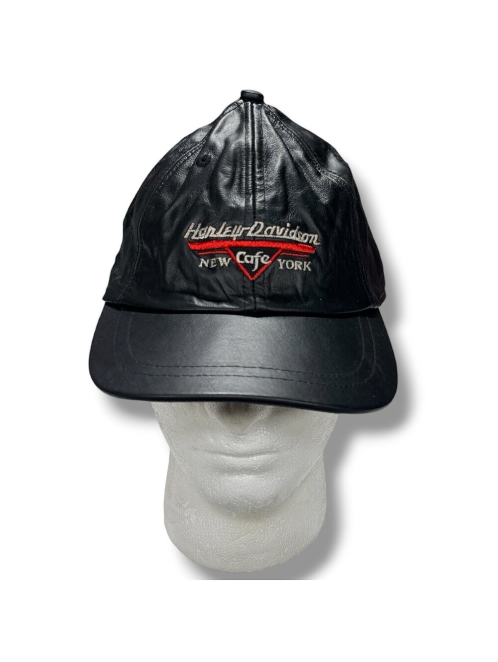 Vtg Harley-Davidson Cafe New York Leather Baseball Cap Adjustable Embroidered